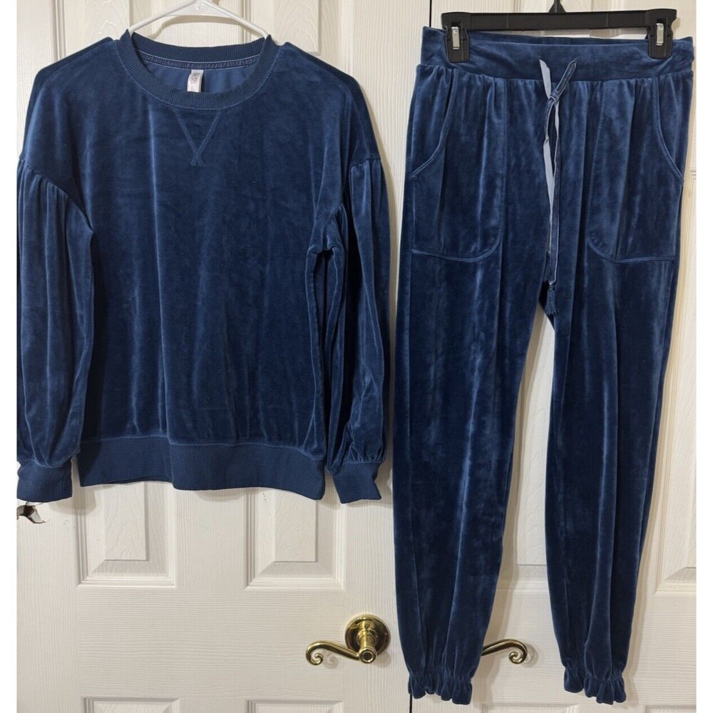 Y2K Gilligan&Omalley Blue Velour Track Suit W Puff Sleeve  Drawstring Pockets XS
